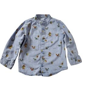 Dunnes Stores Boys Woodland Animal Bear Fox  Print Mandarin Collar Shirt  2-3Y